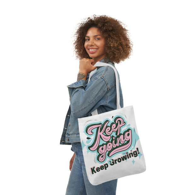 Keep Growing Keep Growing Motivational Quote Tote Bag design Polyester Canvas Tote Bag (AOP)